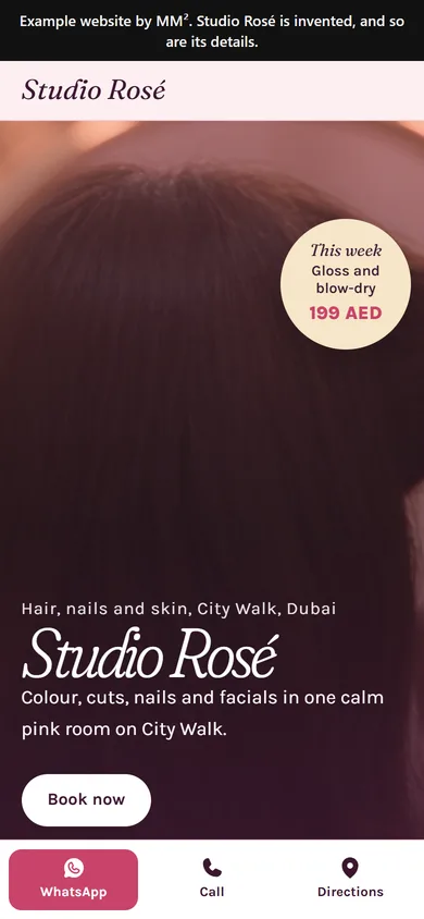 The Studio Rosé website on a phone